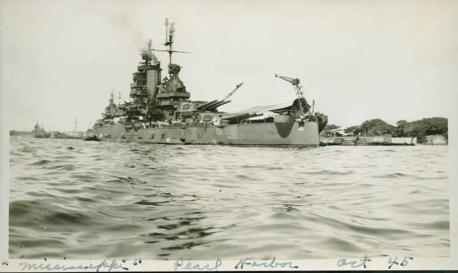 USS Mississippi (BB-41) Moored at Pearl Harbor, Hawaii, October 1945