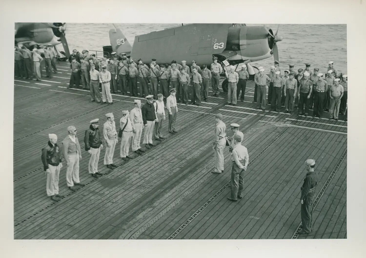 Flight Deck Formation and Ceremony Aboard USS Petrof Bay (CVE-80), WWII