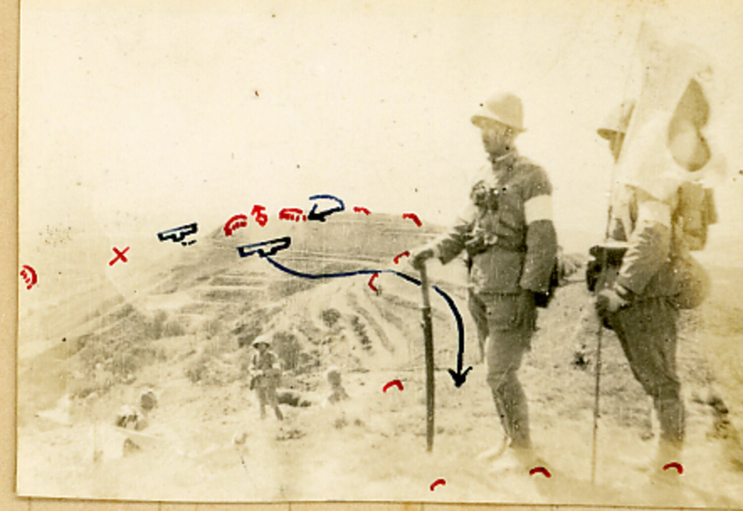 Annotated Battlefield Photograph with Hand-Drawn Tactical Overlay, North China, WWII Era
