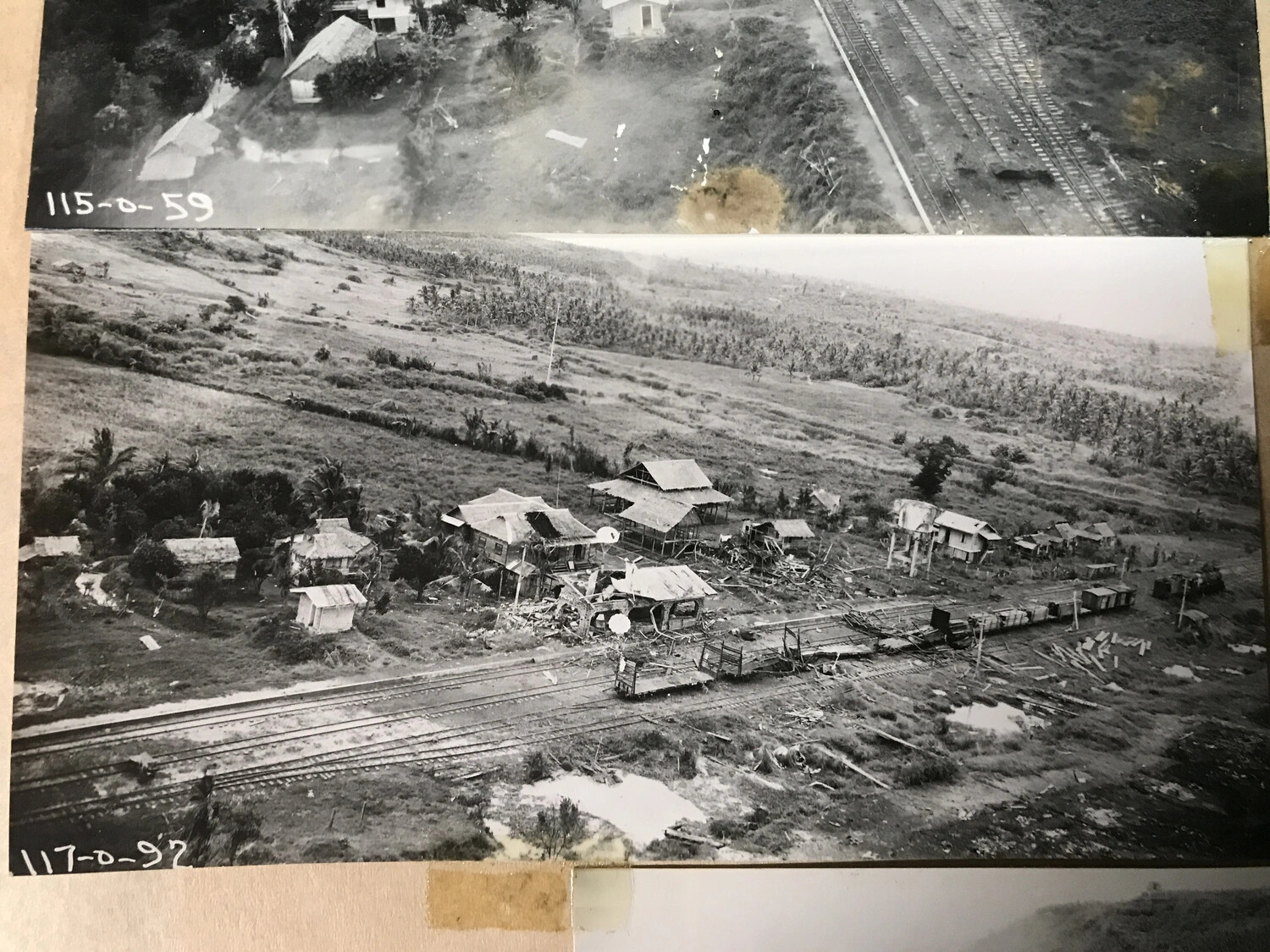 Aerial Bomb-Damage Assessment Photographs of Rail Yard and Village, 312th Bombardment Group, Southwest Pacific Theater, WWII