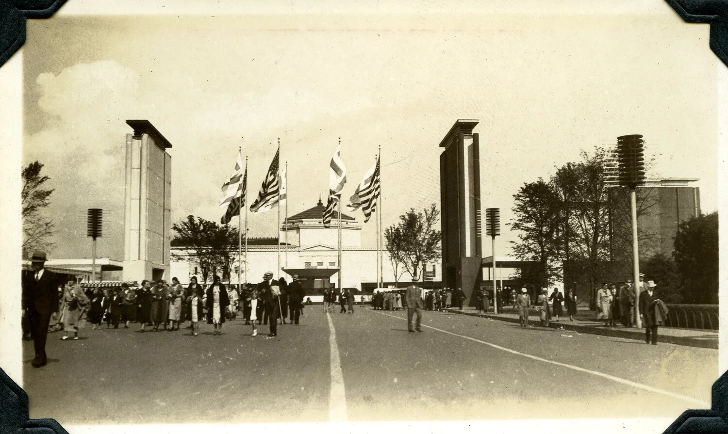 Crowds on the Grand Avenue of a Late-1930s World's Fair or Exposition
