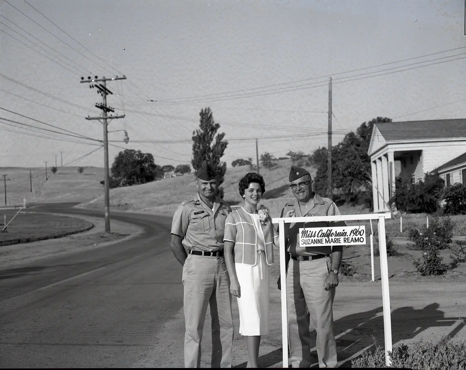 Miss California 1960 Suzanne Marie Reamo with National Guard Officers at Party and Dinner Event