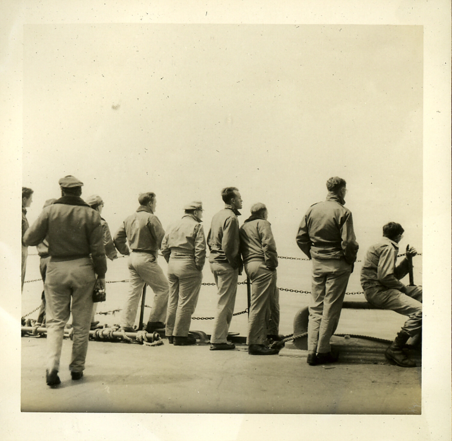 U.S. Navy Personnel Observing from Ship's Deck, Postwar Japan Occupation