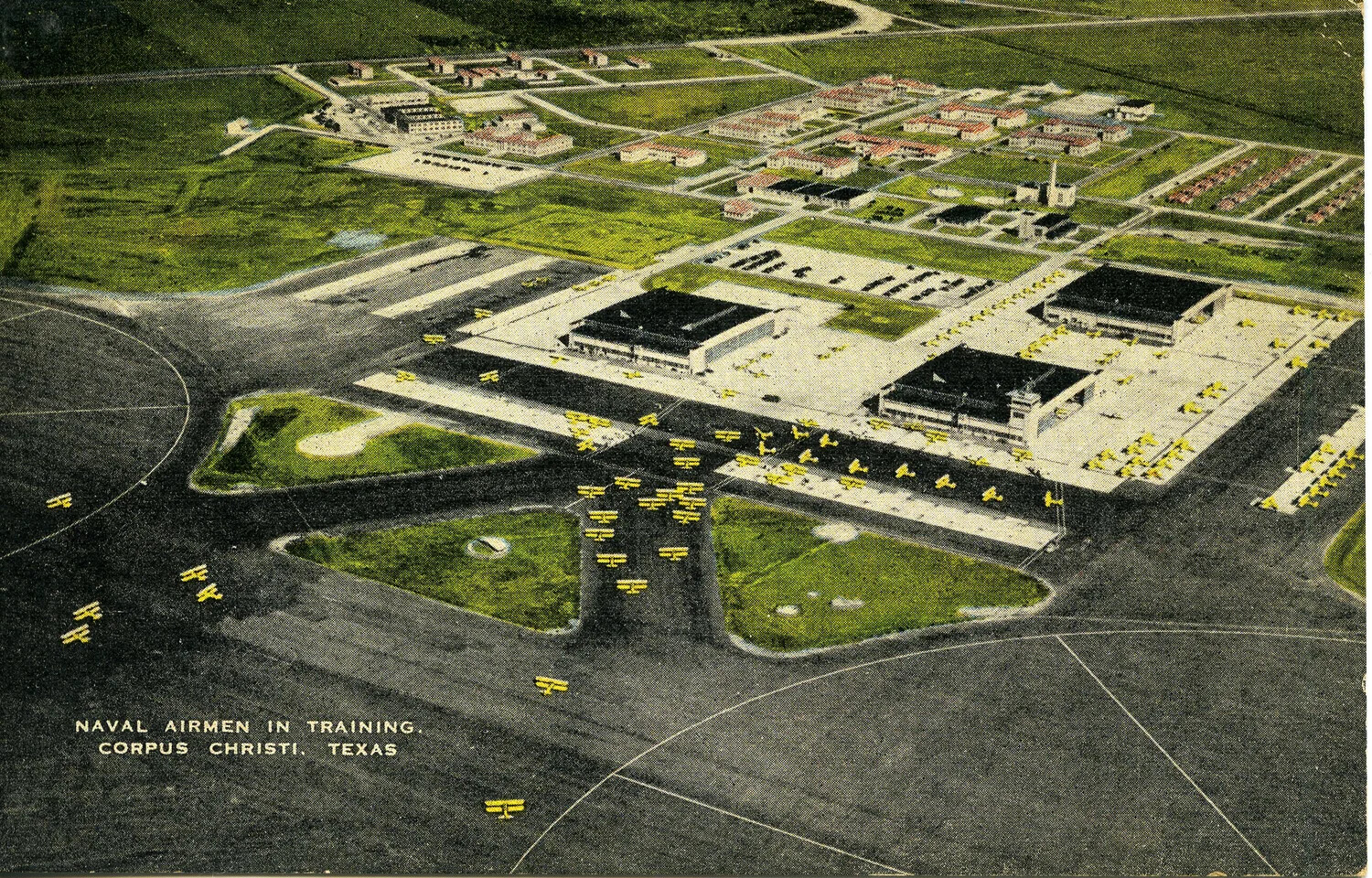 Vintage Postcard: 'Naval Airmen in Training, Corpus Christi, Texas' - Aerial View of Trainer Aircraft on the Flight Line