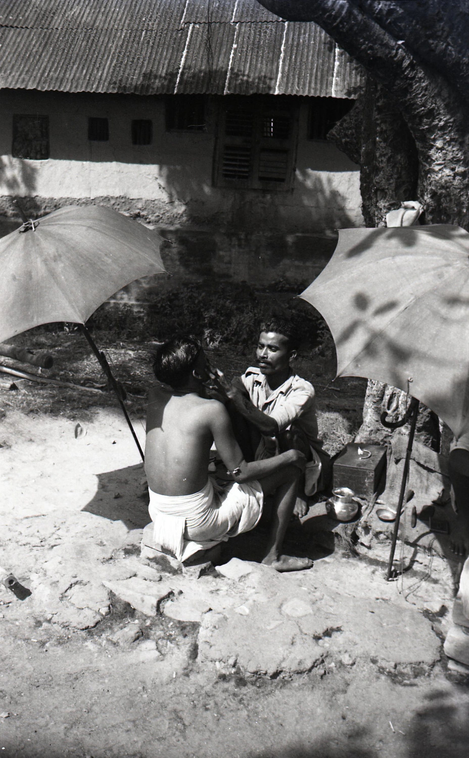 Street Barber and Customer, China-Burma-India Theater, WWII Kotec Collection