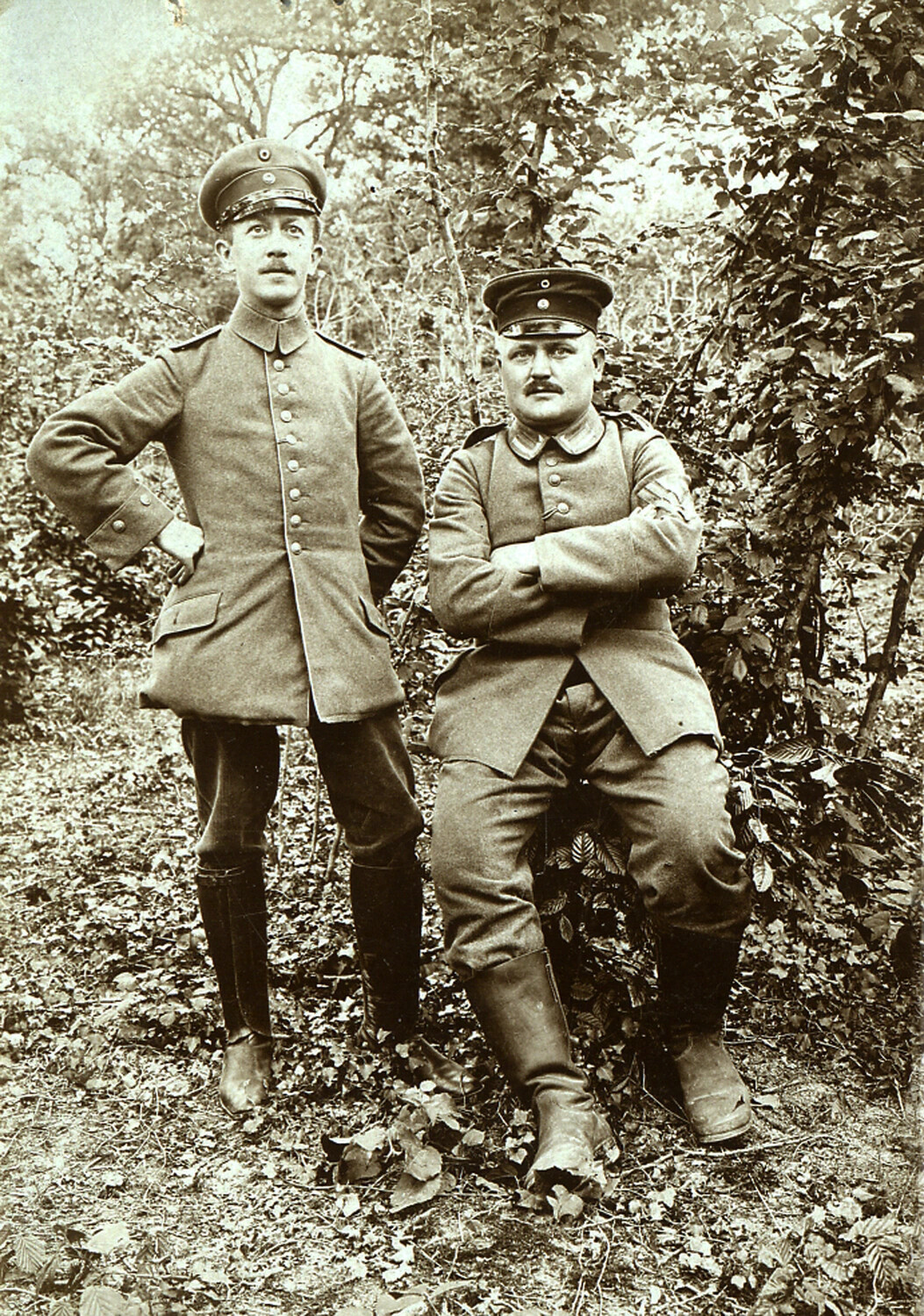 Two German Army Soldiers in Field-Grey Uniform, Woodland Portrait, World War I