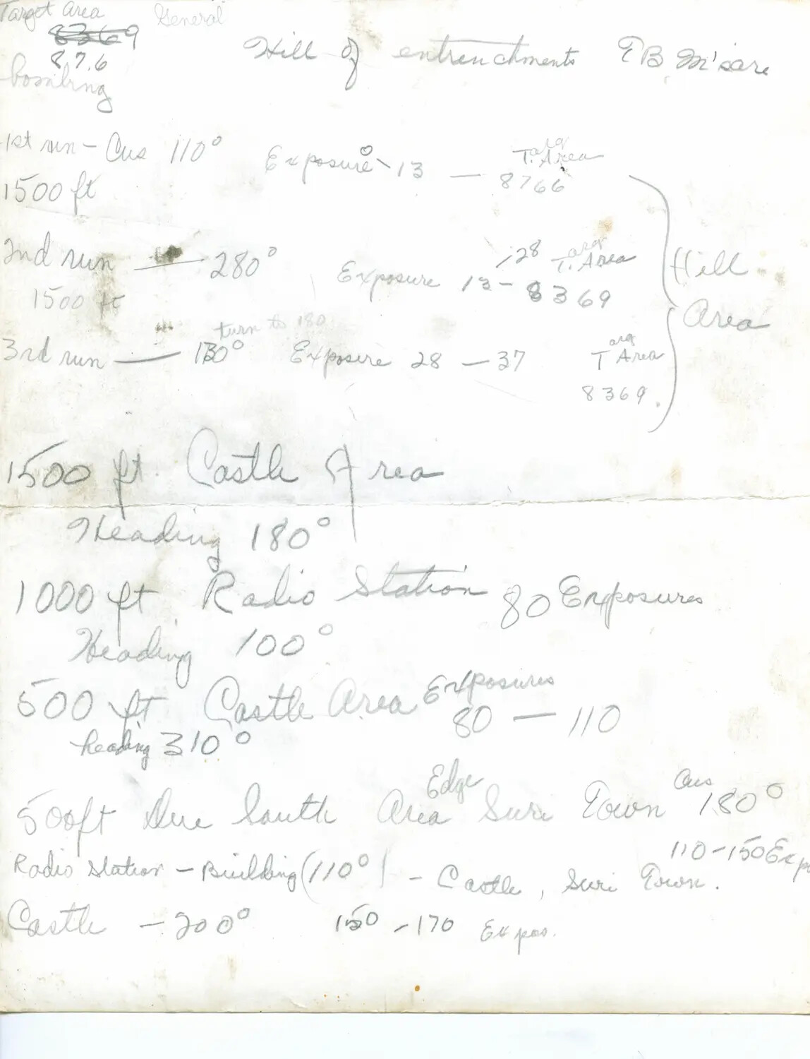 Handwritten Photo-Reconnaissance Mission Notes, USS Petrof Bay (CVE-80), Likely Okinawa Campaign, 1945