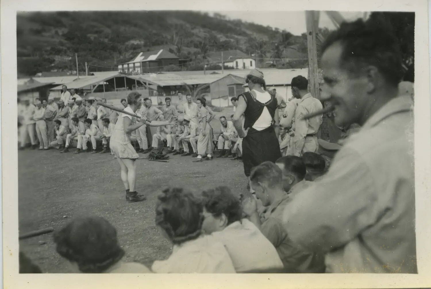 Servicemen Perform Comedic Skit for Camp Audience, 312th Bomb Group Collection, WWII Pacific Theater