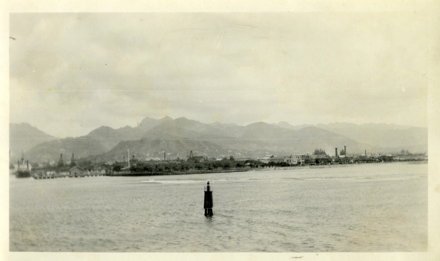 Harbor View with Navigation Buoy and Mountain Backdrop, Philippines, Early 1900s