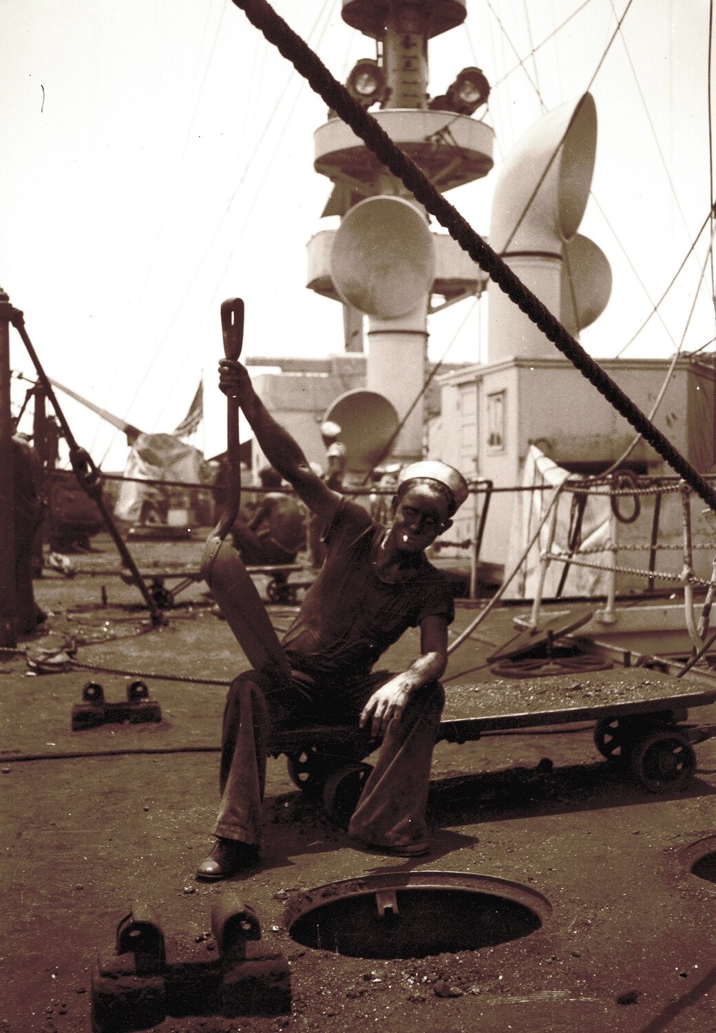 U.S. Navy Sailor at Rest on Deck, China Station, 1930s