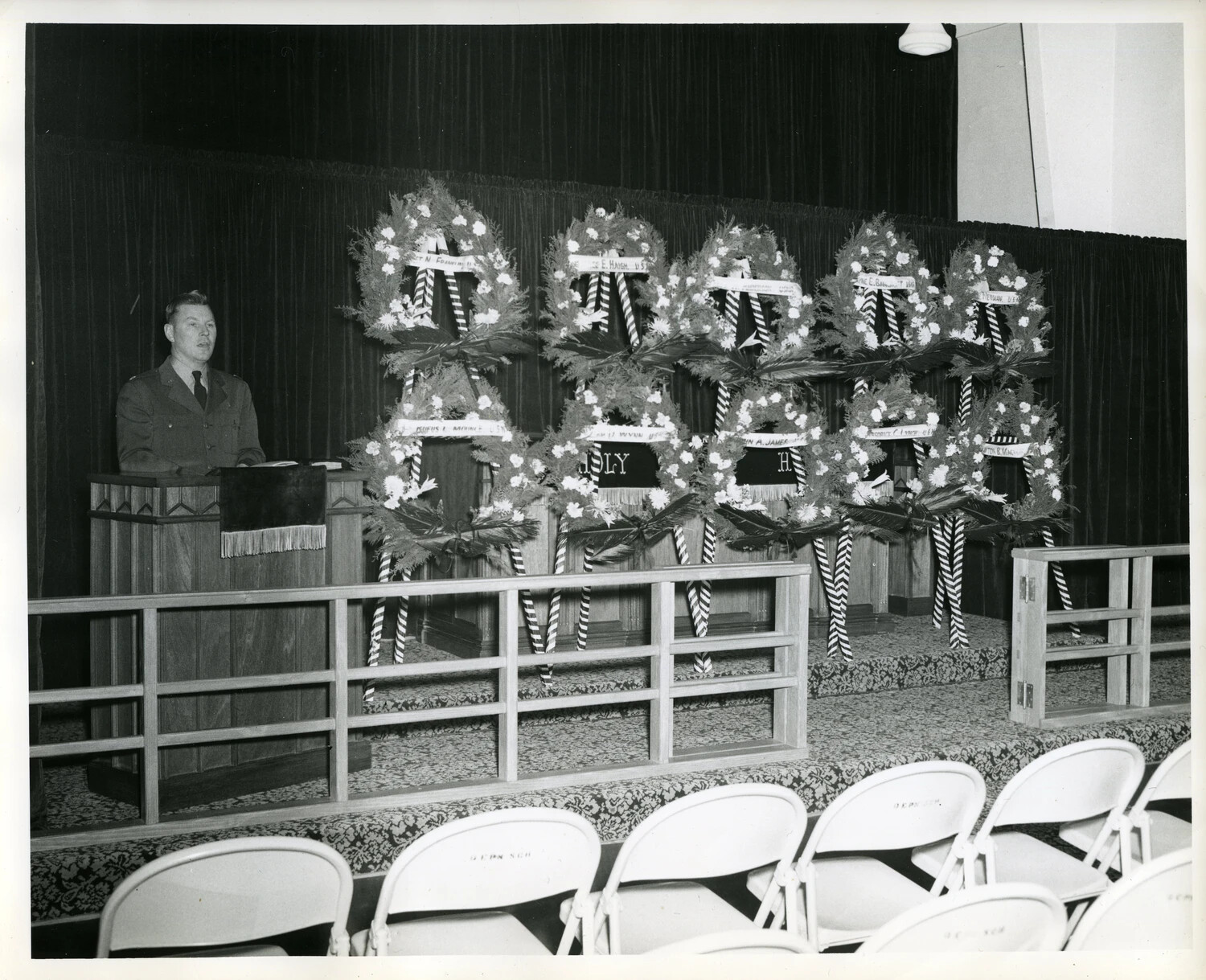 Military Memorial Service with Named Wreaths, Korean War Era