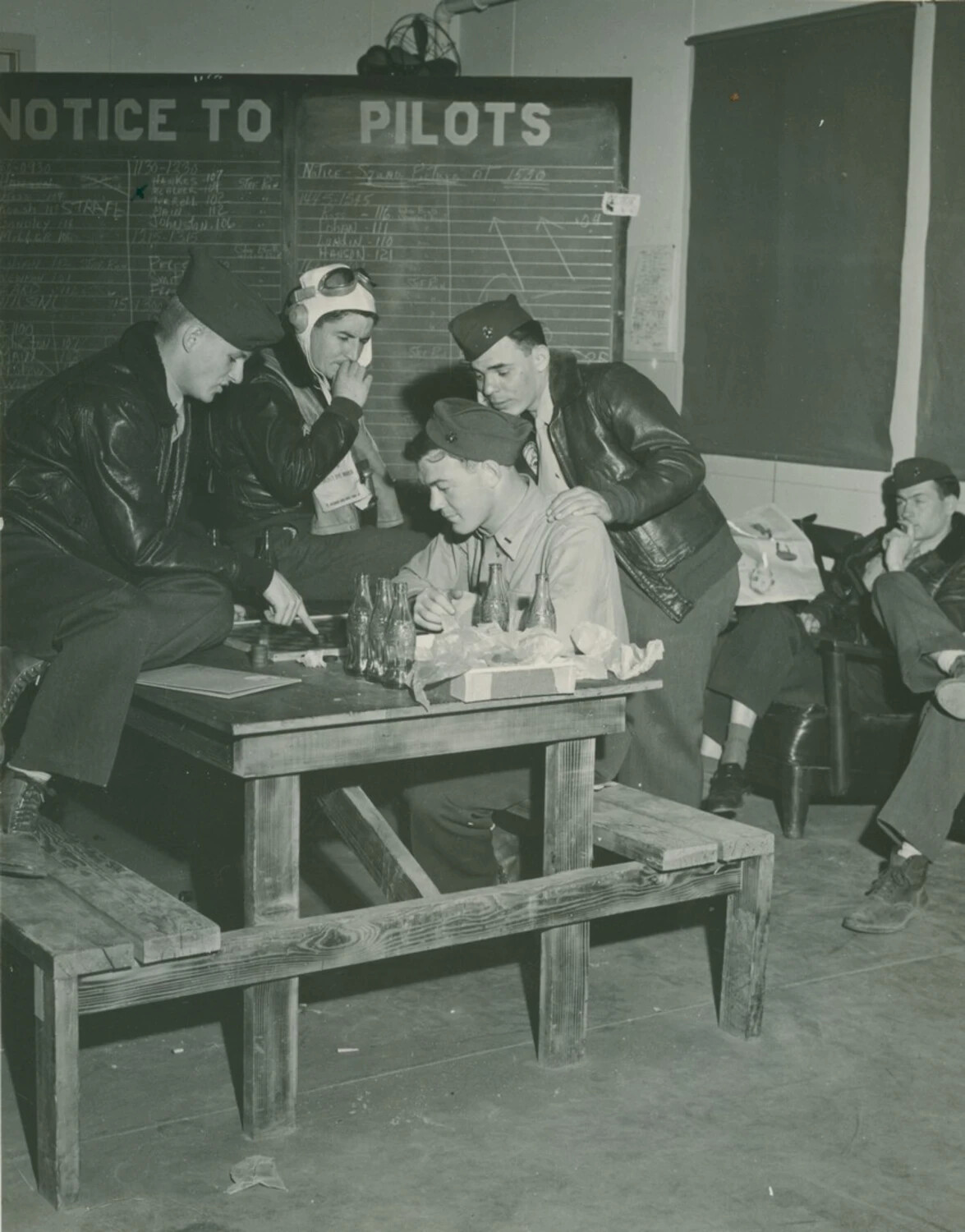 Fighter Pilots Playing Checkers in Squadron Ready Room, WWII