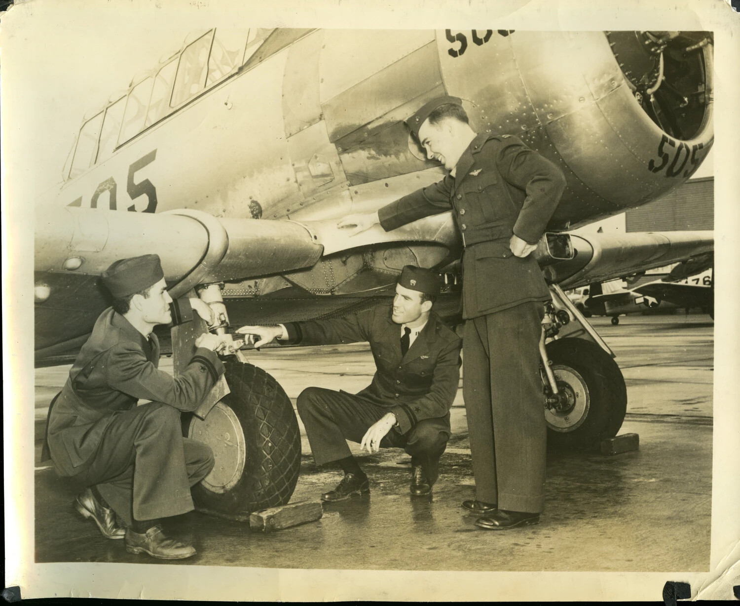 USAAF Personnel Posed with North American AT-6 Texan Trainer, Tail No. 505