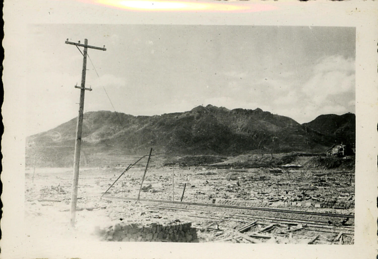 Railroad Right-of-Way Through Devastated Landscape, Hiroshima, Japan, Post-Atomic Bomb, 1945