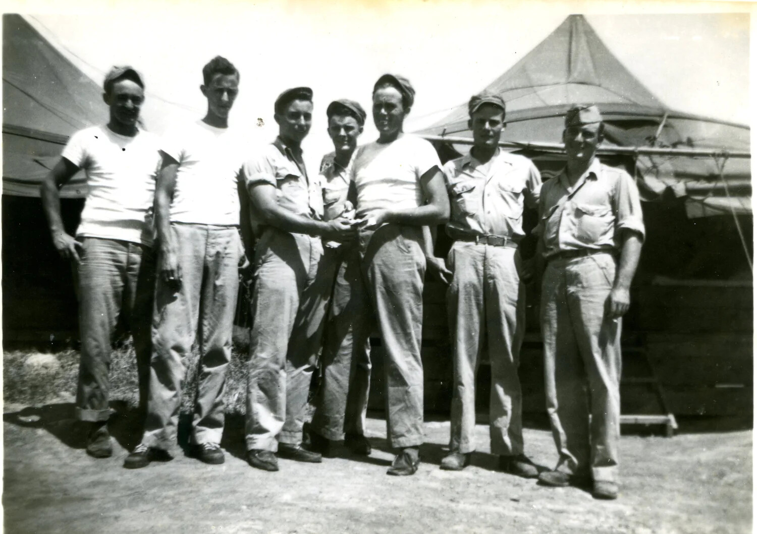 Group Portrait of Servicemen Before Camp Tents, possibly 5th Marine Division