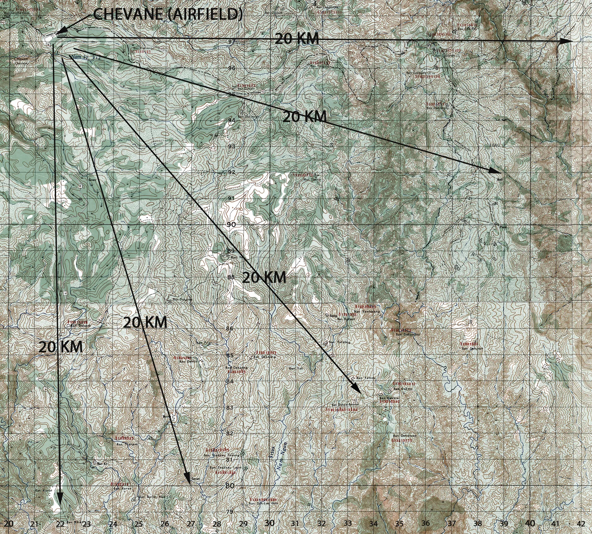 Annotated Topographic Map of Chevane Airfield Area, Laos - Operation Tailwind Planning Reference
