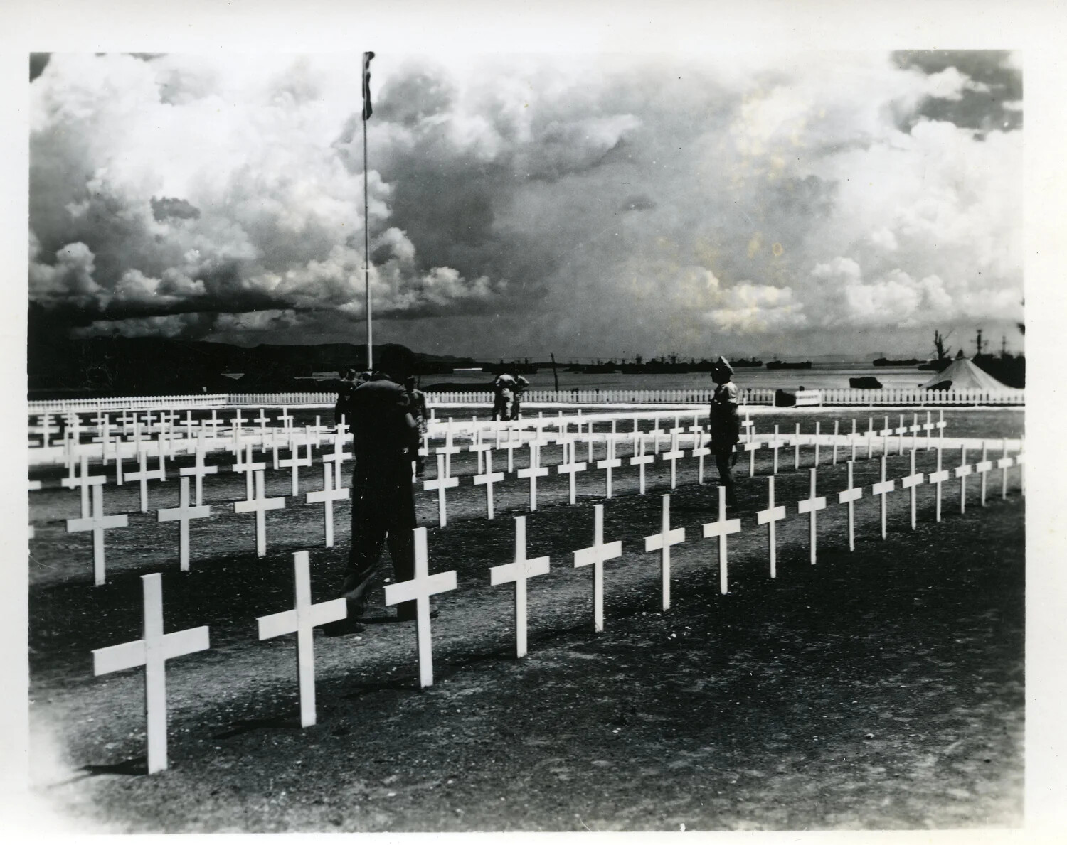Temporary U.S. Military Cemetery Overlooking Fleet Anchorage, Okinawa Campaign, 1945