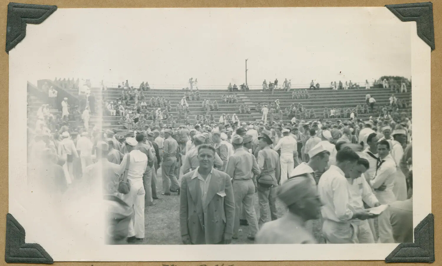 Servicemen Crowd at Stadium Hula/Pageant Event, Oahu, Hawaii, WWII Era