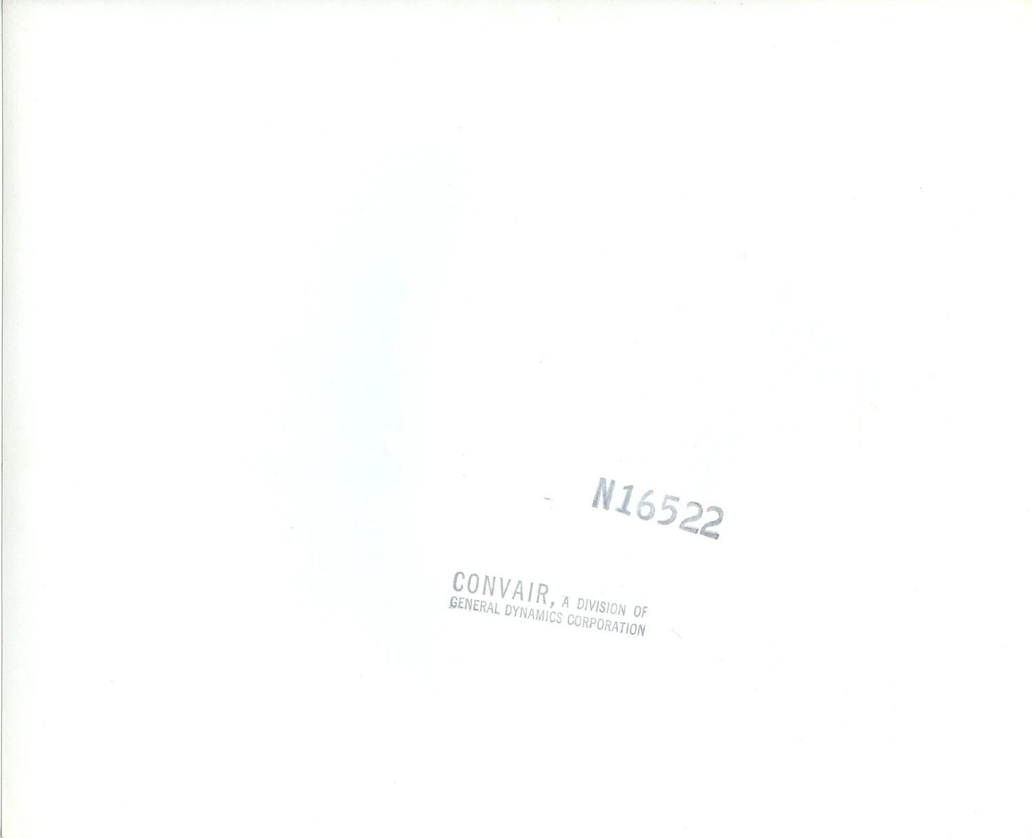 Photograph Verso: Convair/General Dynamics Corporation Stamp with Negative Number N16522