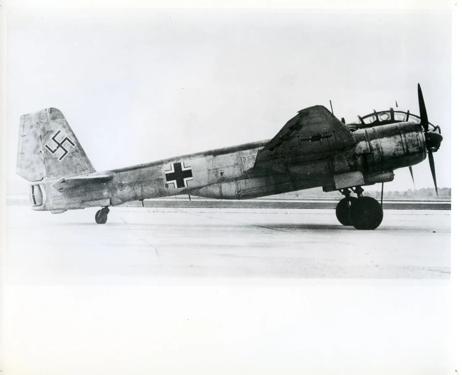 German Luftwaffe Twin-Engine Bomber Aircraft on Airfield Ramp, WWII