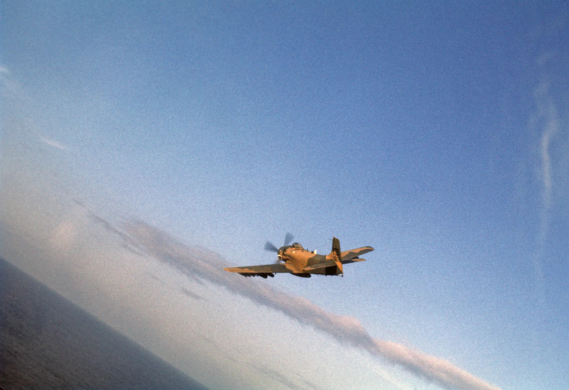 A-1 Skyraider in Flight Over Coastline, Air-to-Air View, November 1969, Don Engebretsen Slides