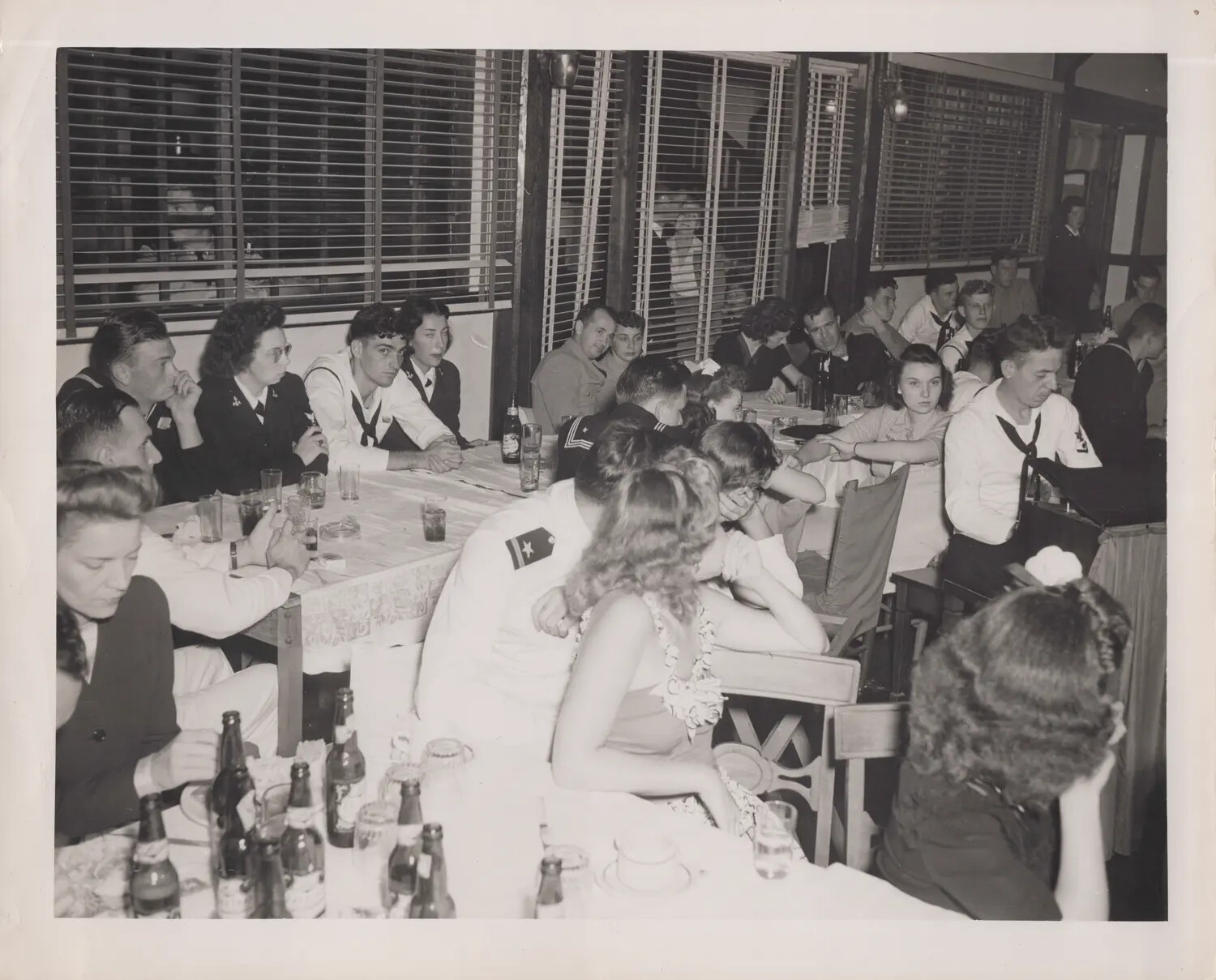 Sailors and Guests at Crowded Recreation Club, Pacific Naval Base, WWII Era