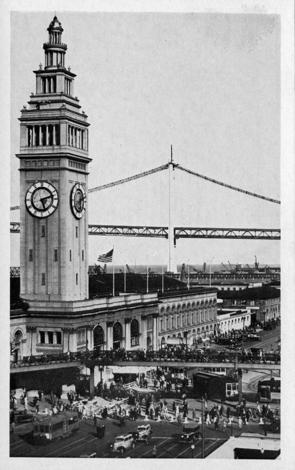 Real Photo Postcard: San Francisco Ferry Building and Bay Bridge, San Francisco, California