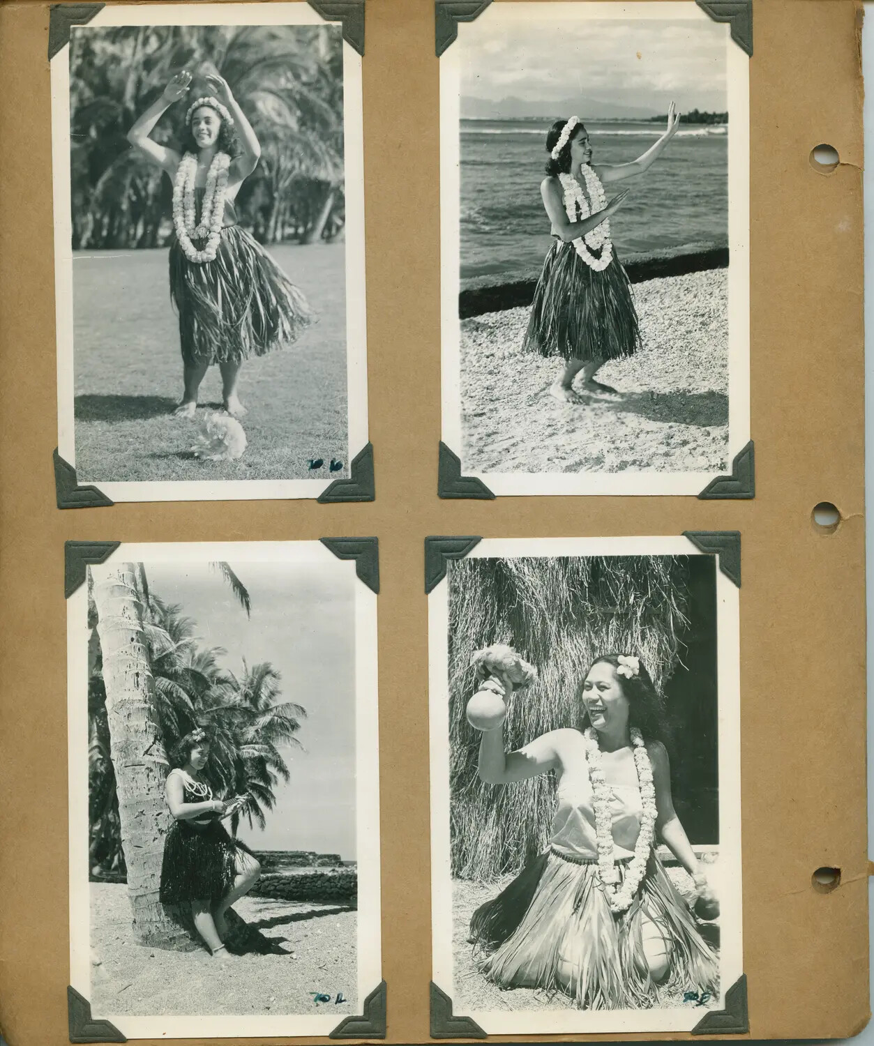 Album Page: Hula Dancer Souvenir Photographs, World War II Era
