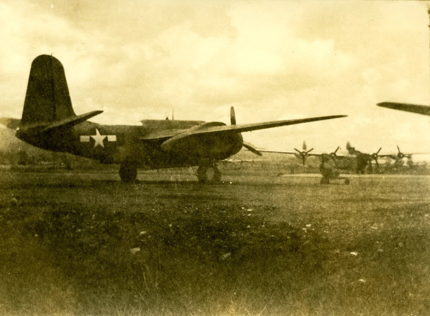 B-25 Mitchell Medium Bomber on Ramp with U.S. National Insignia — Ie Shima, 345th Bombardment Group