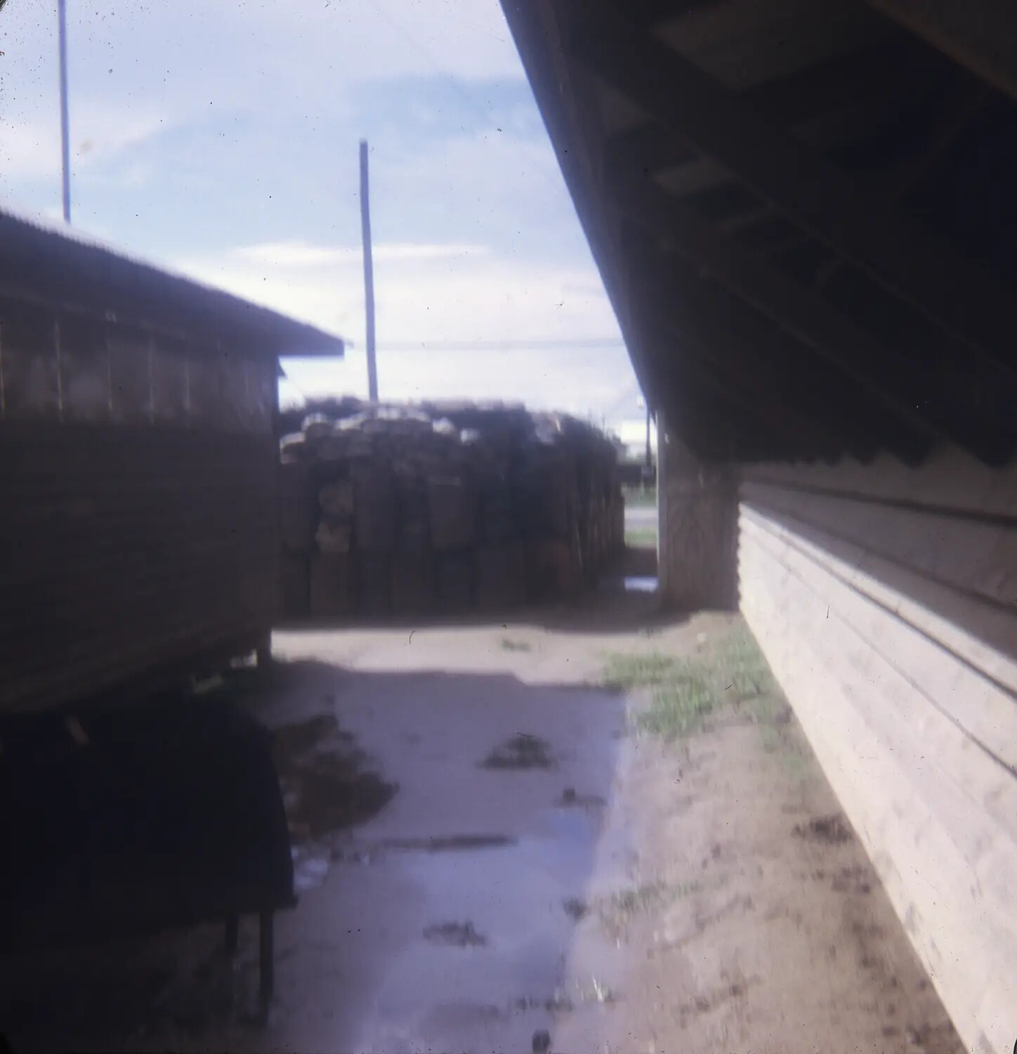 Base Housing Area and Sandbag Stack, Vietnam War-Era 35mm Slide