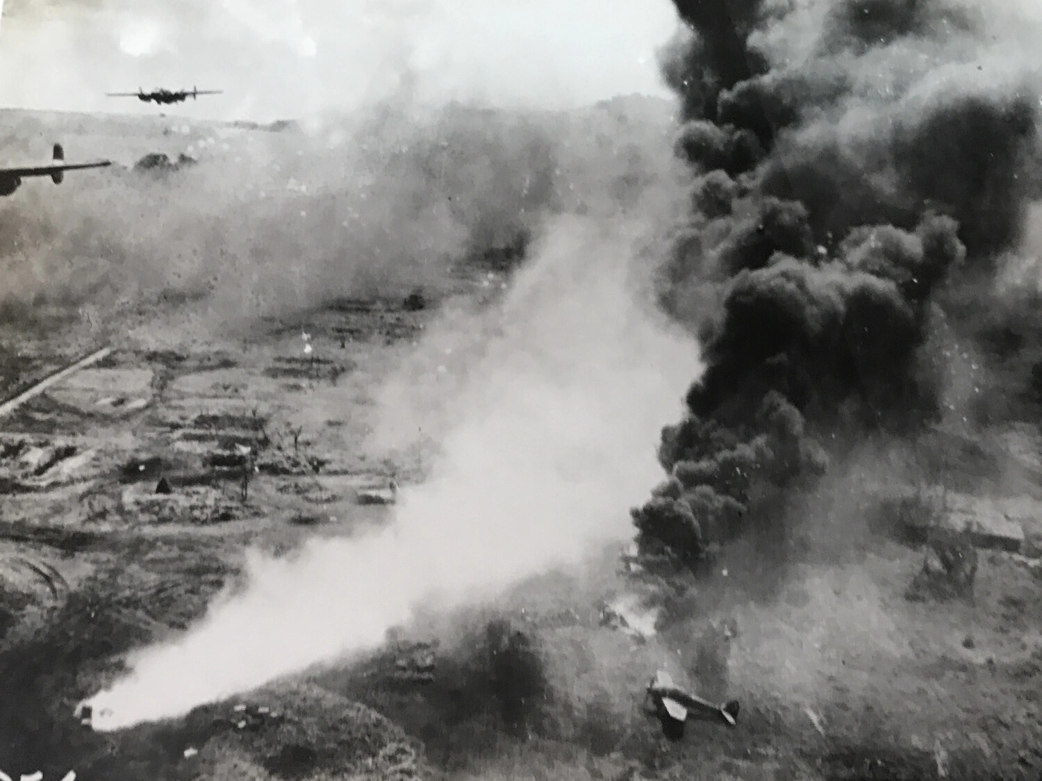 Formation Flight Beside Smoke Column, Dagua Airfield Strike Sequence