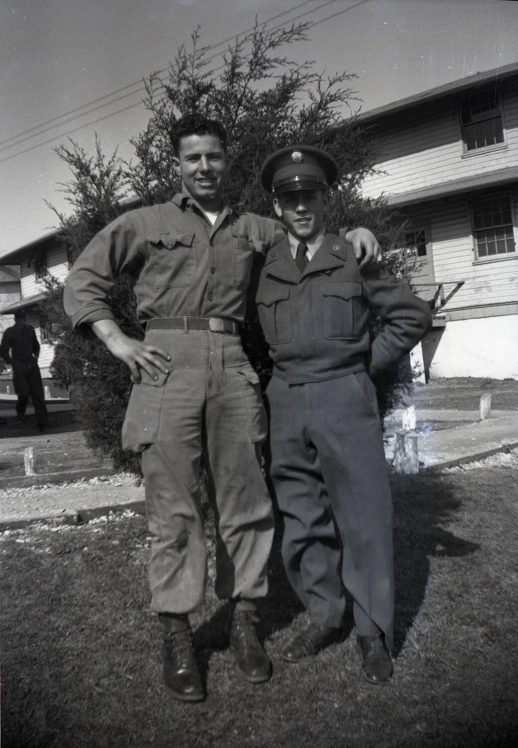 Two USAF Airmen Posing in Front of Barracks, Randolph Field, Texas