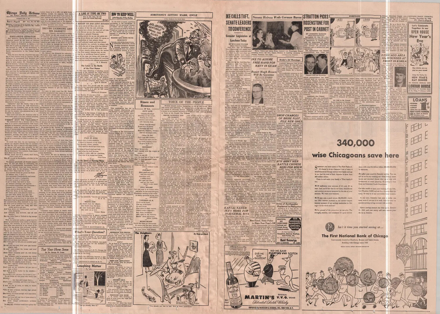 Chicago Daily Tribune Newspaper Page, December 26, 1952