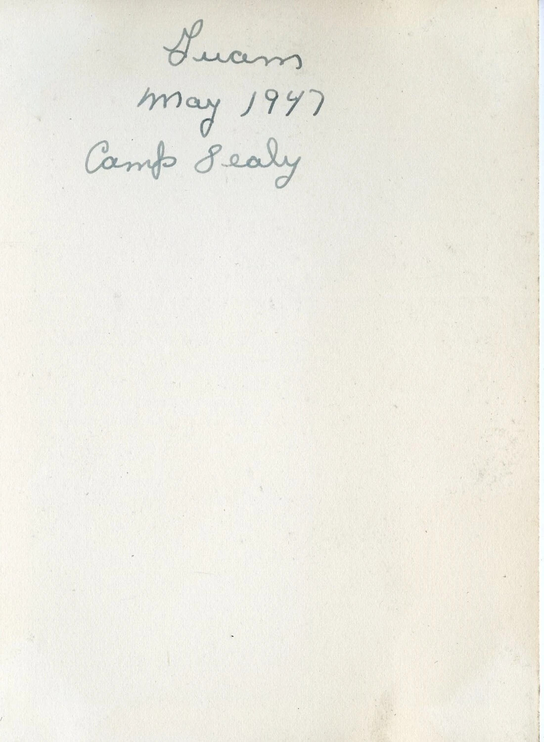 Handwritten Caption Card: 'Guam, May 1947, Camp Sealy' — VR-6 Squadron Photo Album, Agana, Guam