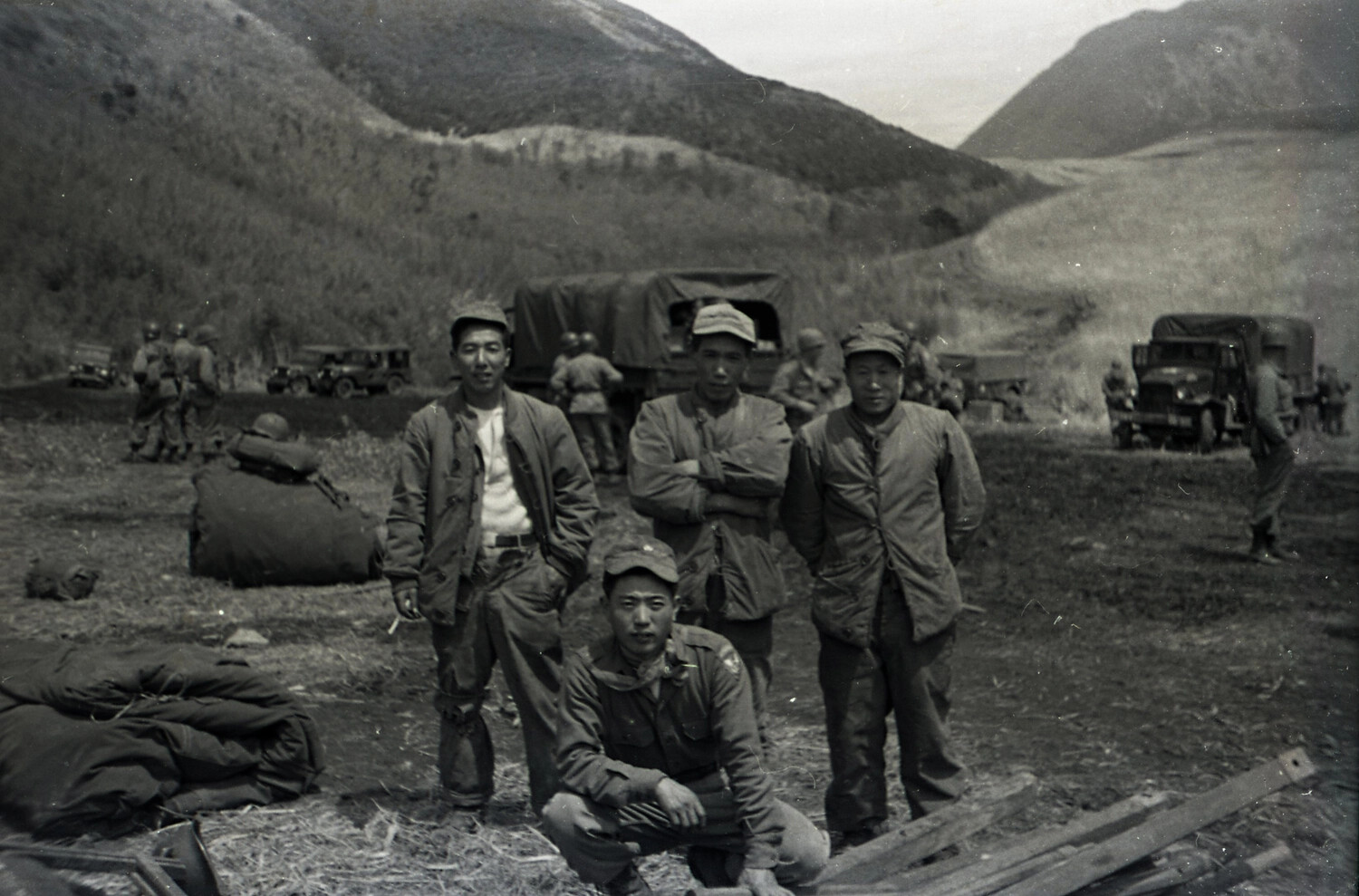 Korean Soldiers and Laborers with U.S. Army Vehicles, Korean War