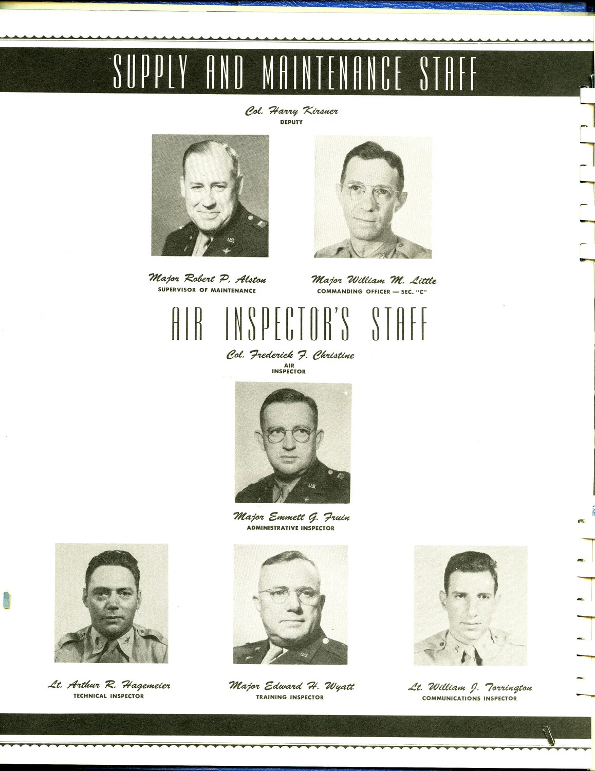 Staff Directory Page: Supply and Maintenance Staff and Air Inspector's Staff, Scott Field