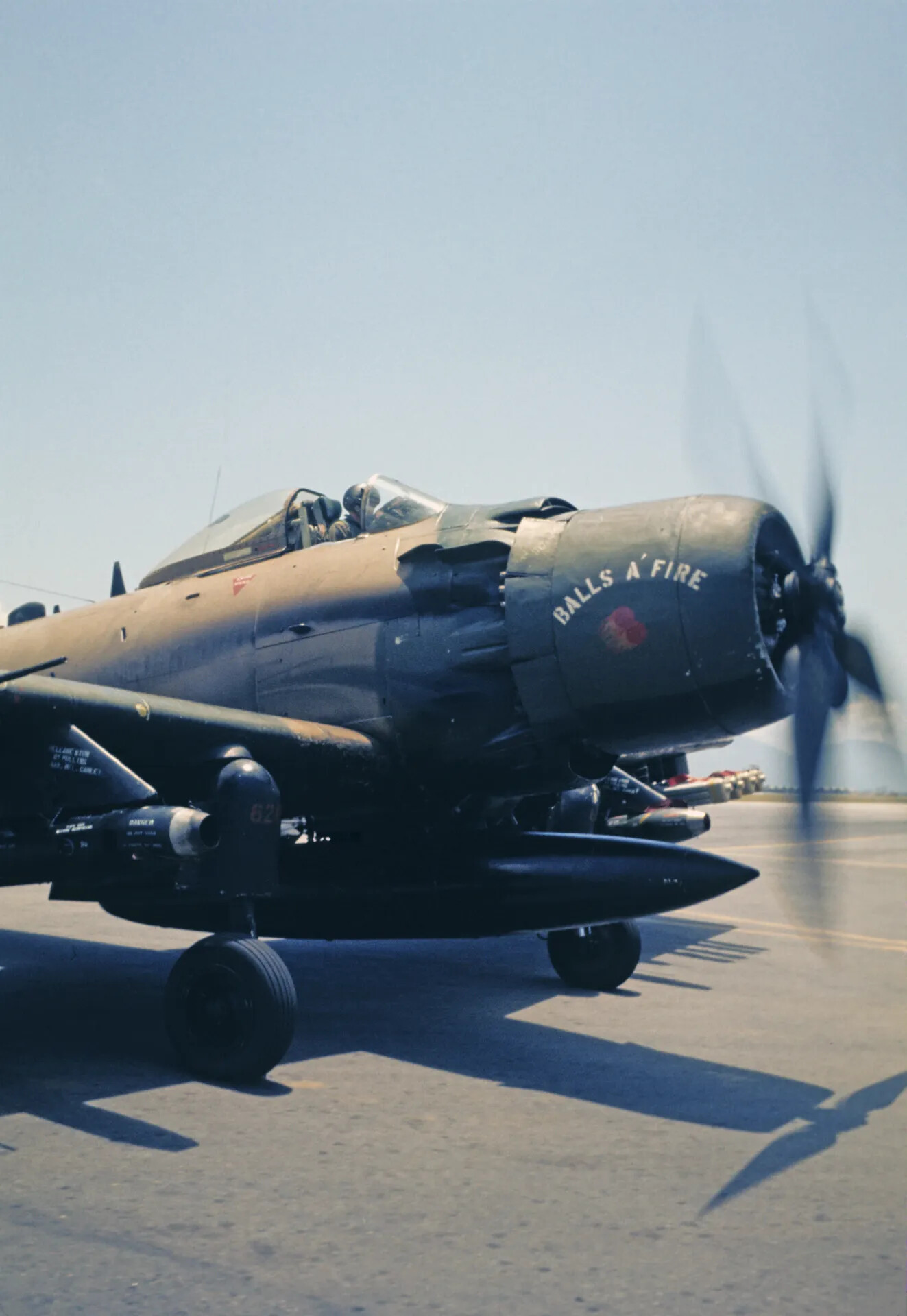 Close-Up of A-1 Skyraider Nose Art 'Balls A'Fire,' Vietnam War Era