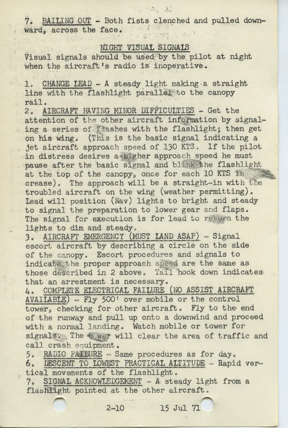 Aircrew Emergency and Night Visual Signals Manual Page, 15 July 1971