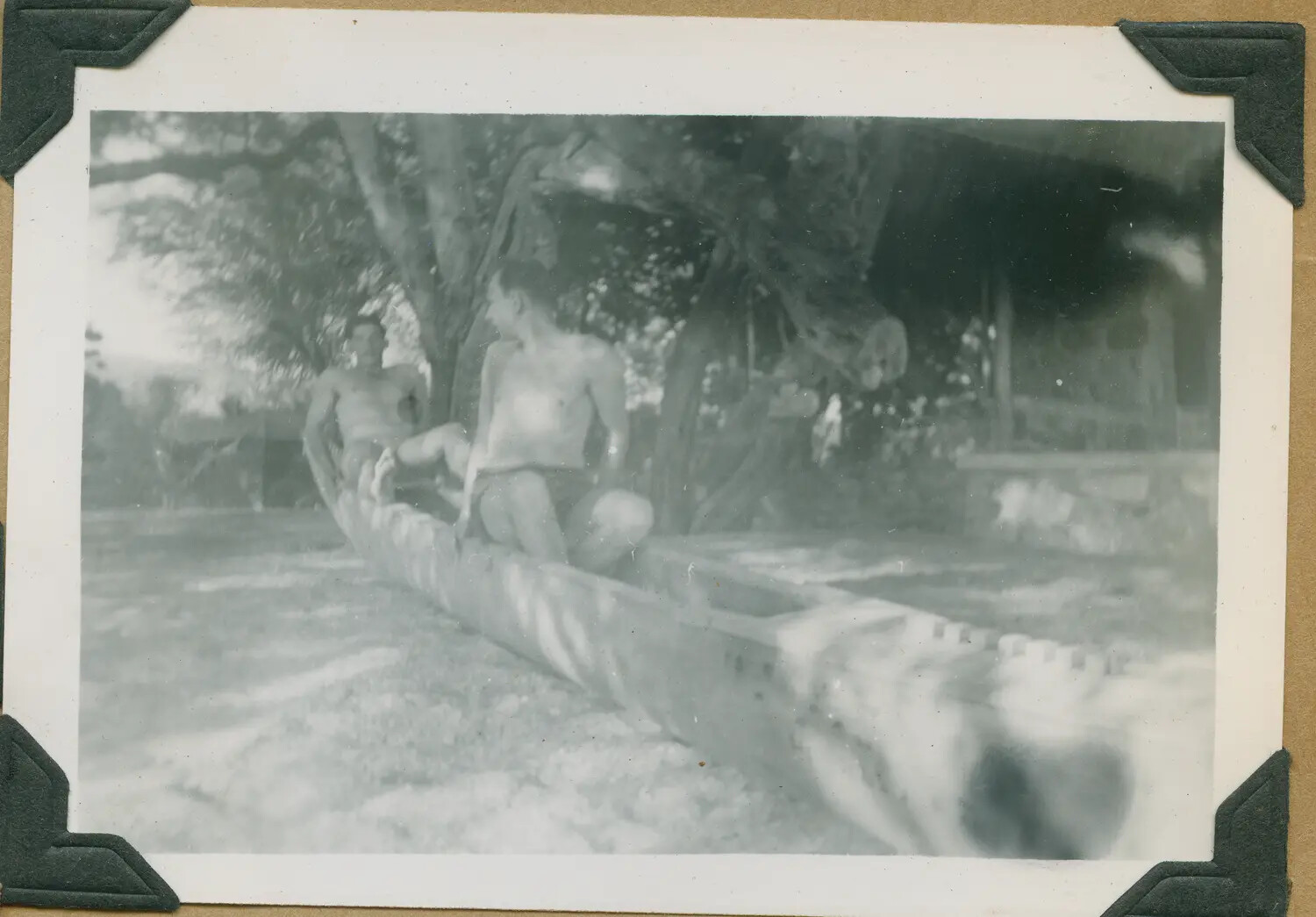 Servicemen with Hawaiian Outrigger Canoe, Oahu, Hawaii, WWII Era