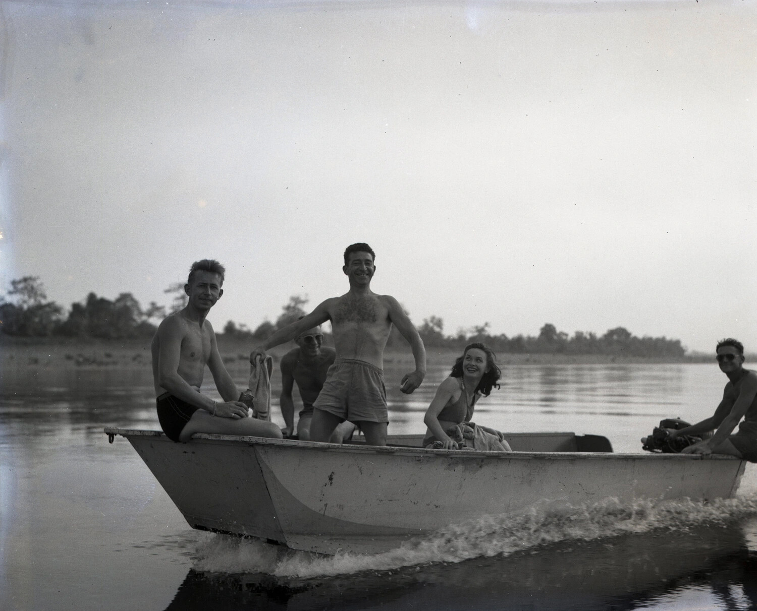 American Servicemen and Woman Boating on River, China-Burma-India Theater, WWII