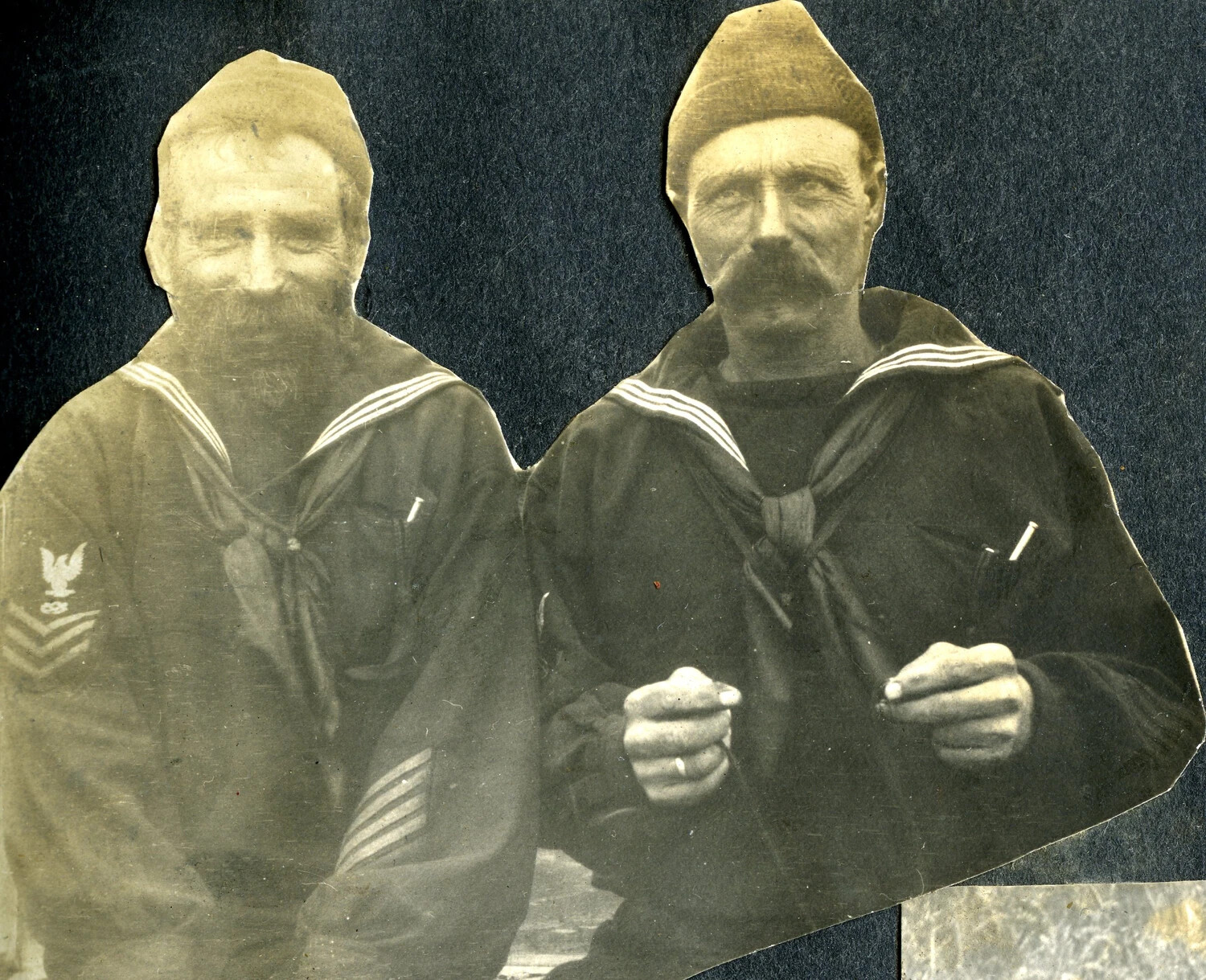 Portrait of Two Veteran Sailors -- 'Old Joe and Larsen,' USS Columbia, c. 1904-1905