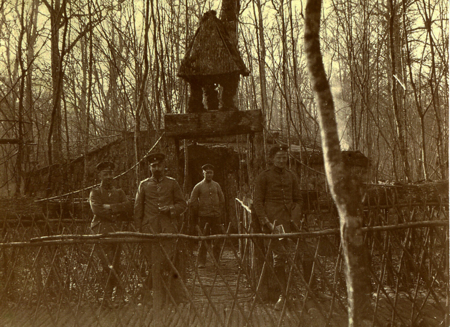 German Soldiers Beside a Hand-Built Forest Shrine or Field Chapel, WWI