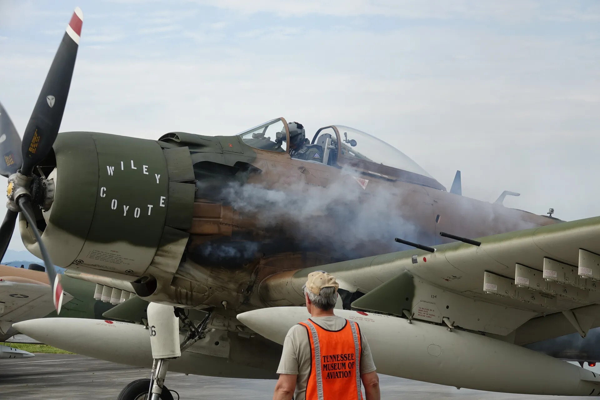 A-1 Skyraider 'Wiley Coyote' Starting Engine with Tennessee Museum of Aviation Ground Crew