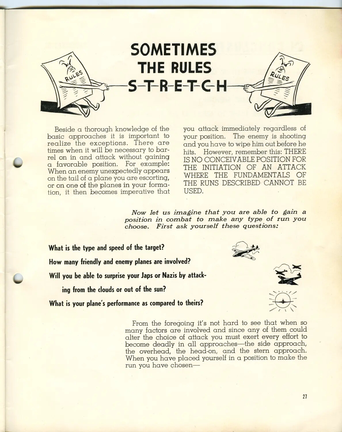 WWII Fighter Combat Tactics Training Manual, Page 27: 'Sometimes the Rules Stretch' - Attack Position Doctrine
