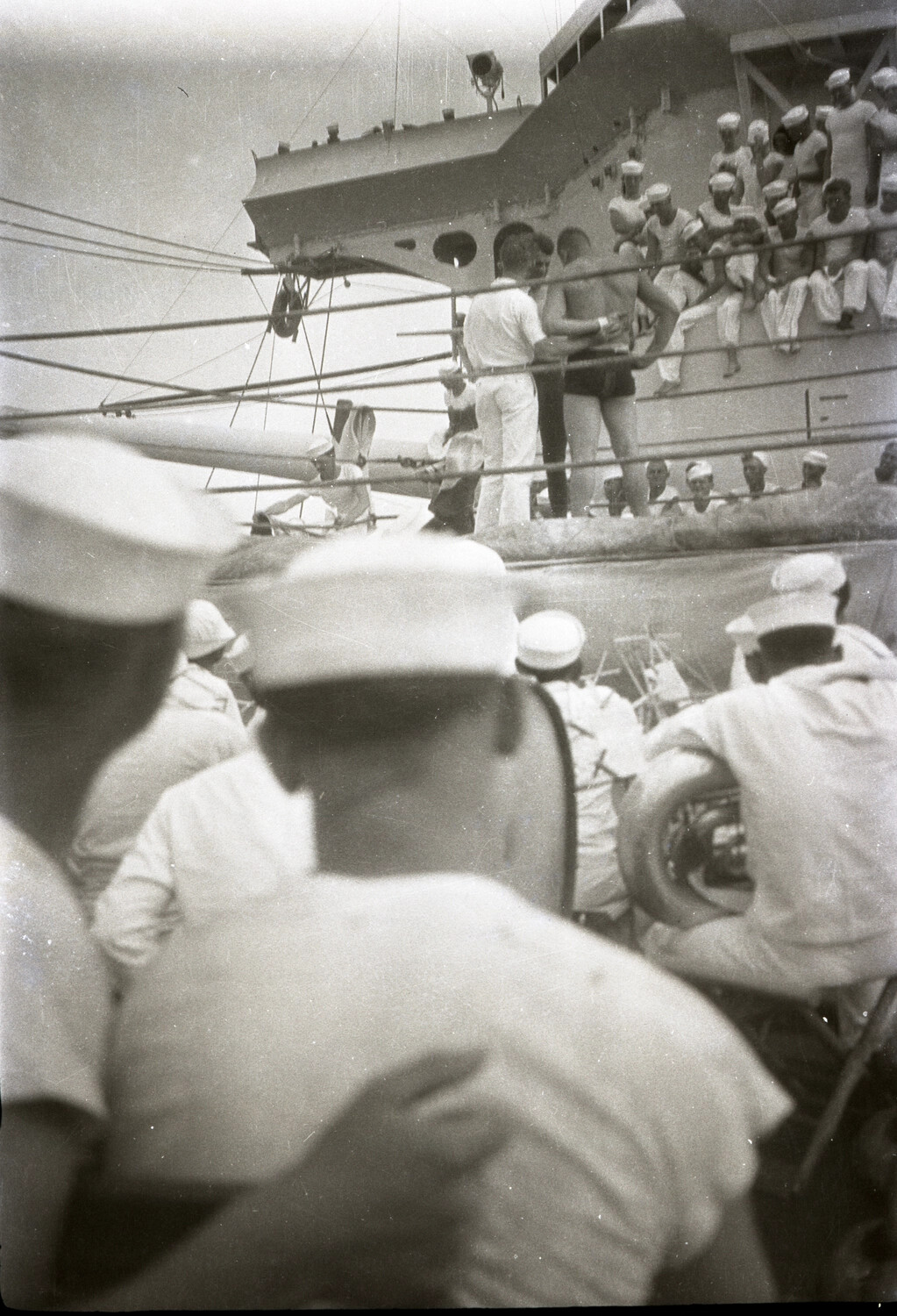U.S. Navy Sailors Watching a Shipboard Boxing Match, China Station, 1930s