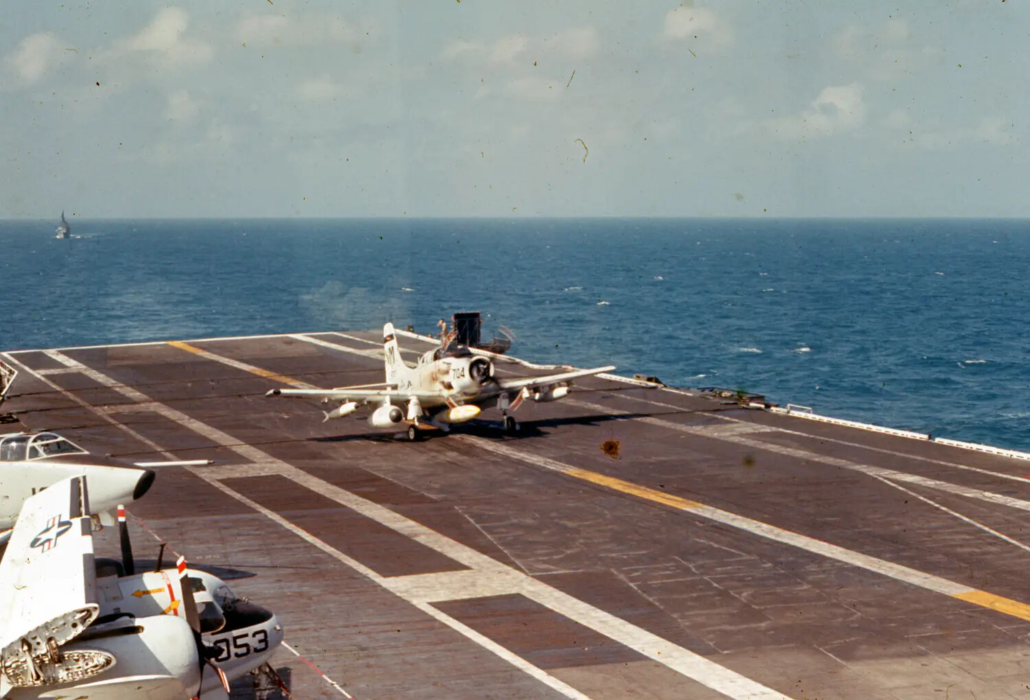 A-1 Skyraider Attack Aircraft Taxiing Aboard USS Ticonderoga, Vietnam War Era