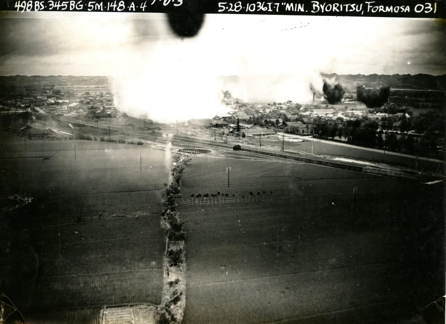 Strike Photograph, 498th Bomb Squadron Attack on Byoritsu, Formosa