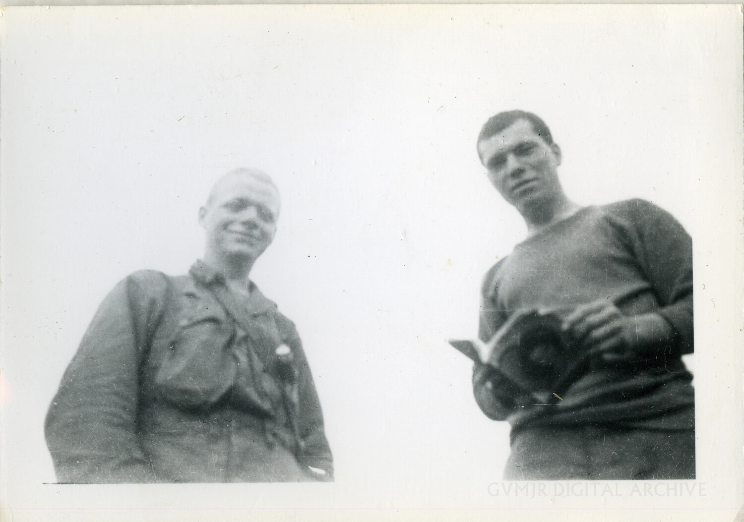Informal Double Portrait of Two US Soldiers, One Holding a Personal Camera, WWII European Theater