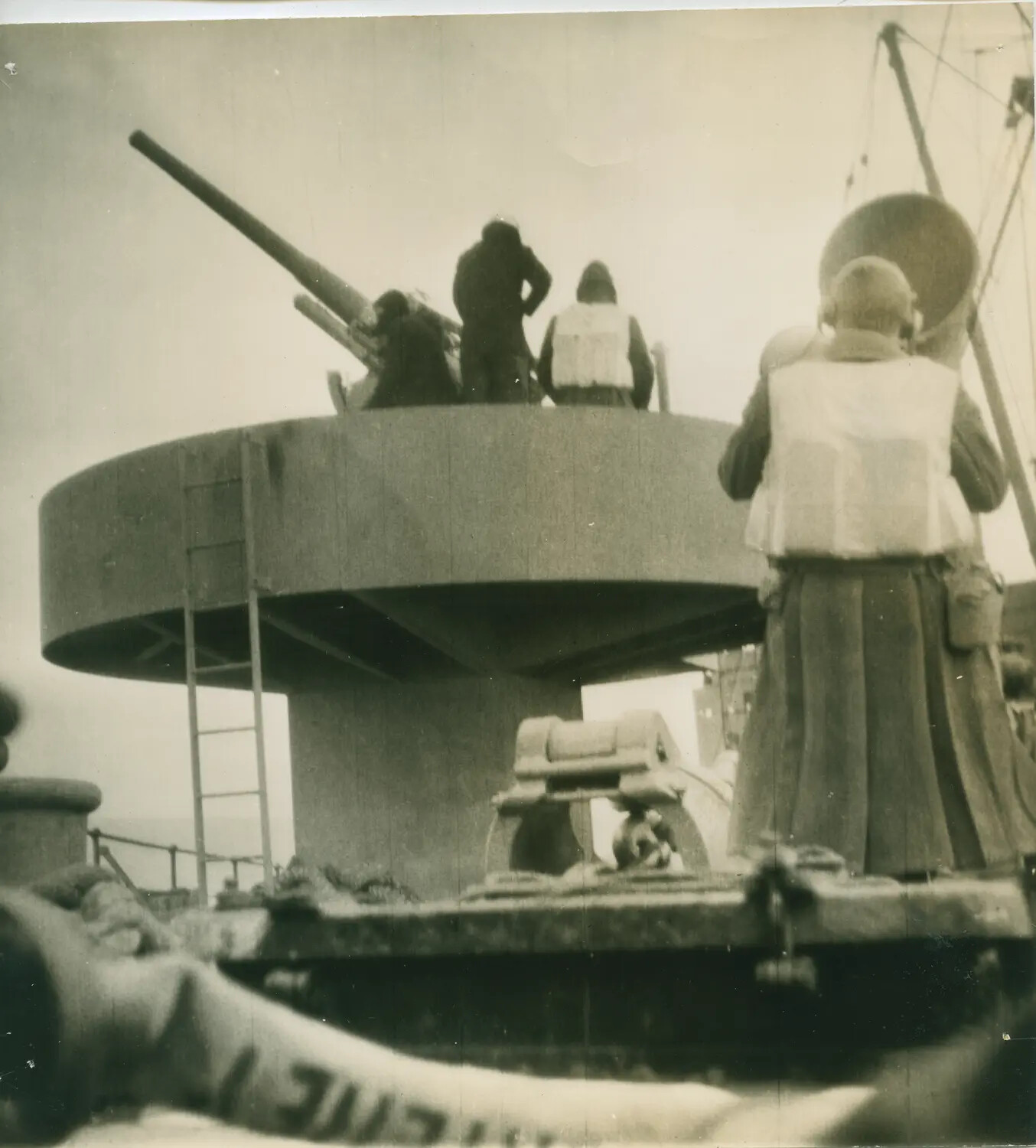 Armed Guard Gun Crew at Anti-Aircraft Gun Tub Aboard Merchant Ship, WWII
