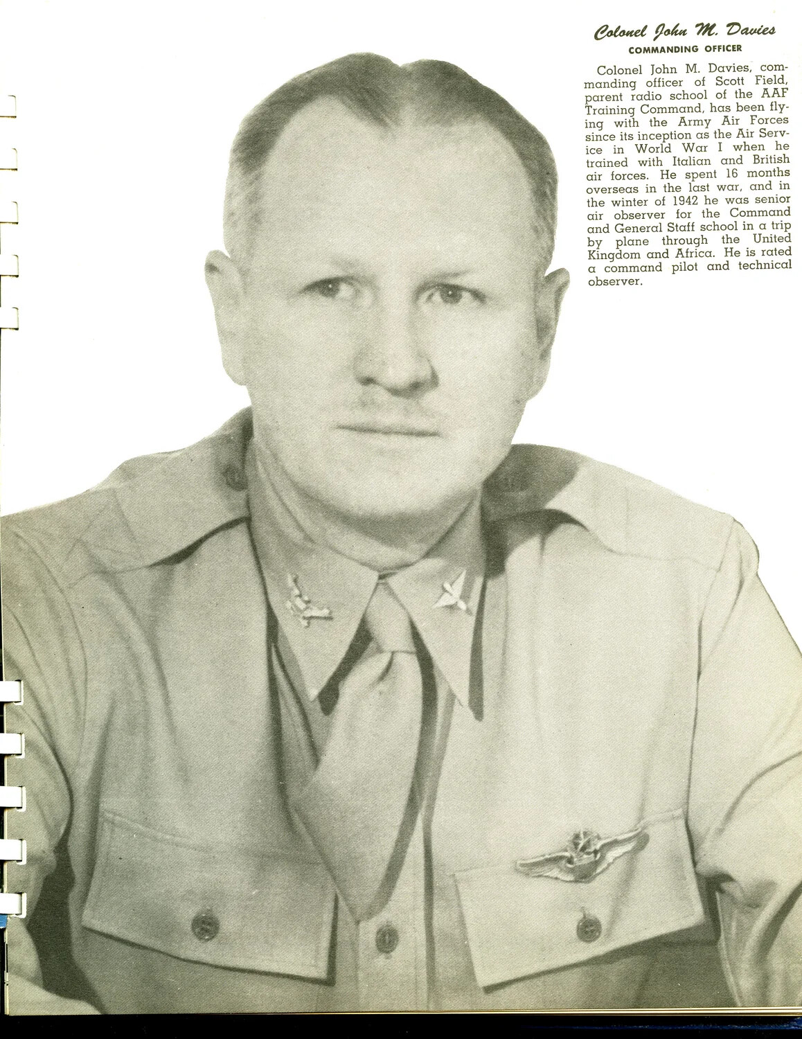 Portrait of Colonel John M. Davies, Commanding Officer, Scott Field, Illinois - Scott Field Book, Part 1